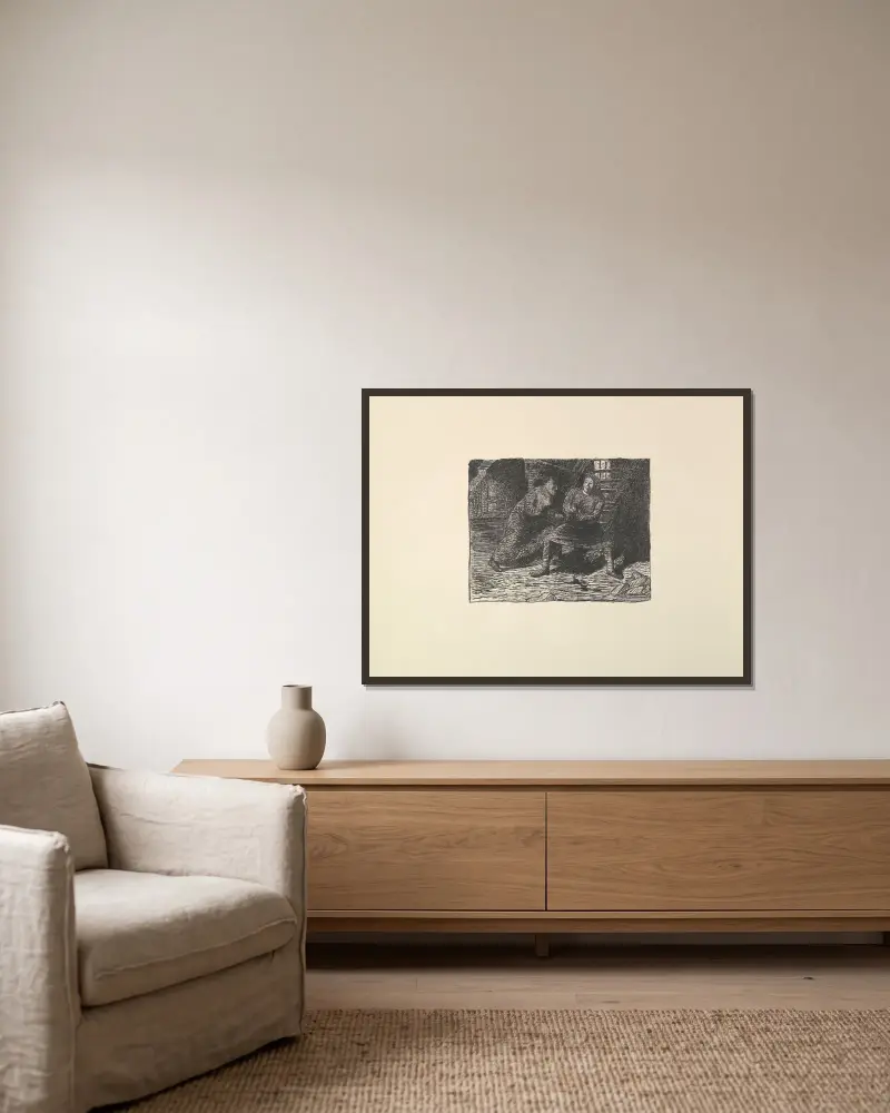 Der Verletzte von Ernst Barlach gerahmt an einer Wand