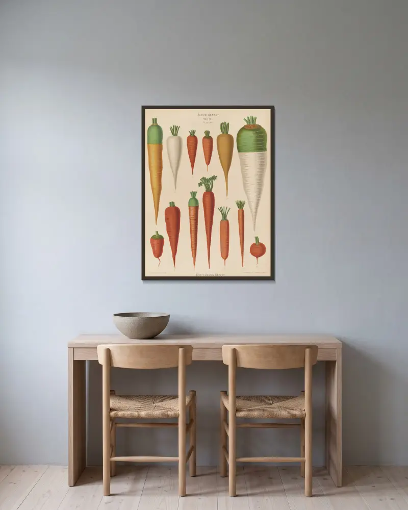 Karotten von Ernst Benary gerahmt an einer Wand
