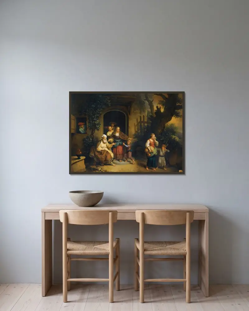 Abraham fördriver Hagar av Christian Wilhelm Ernst Dietrich inramad på en vägg