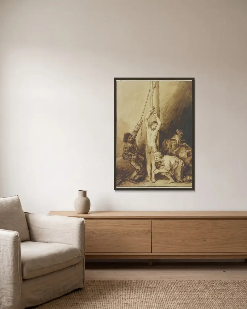 Christus an der Martersäule, in der Manier Rembrandts av Christian Wilhelm Ernst Dietrich inramad på en vägg