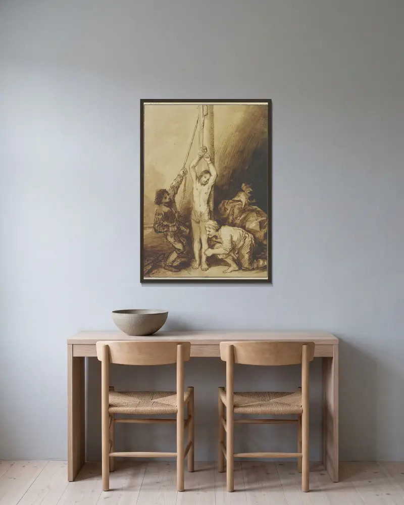 Christus an der Martersäule, in der Manier Rembrandts av Christian Wilhelm Ernst Dietrich inramad på en vägg