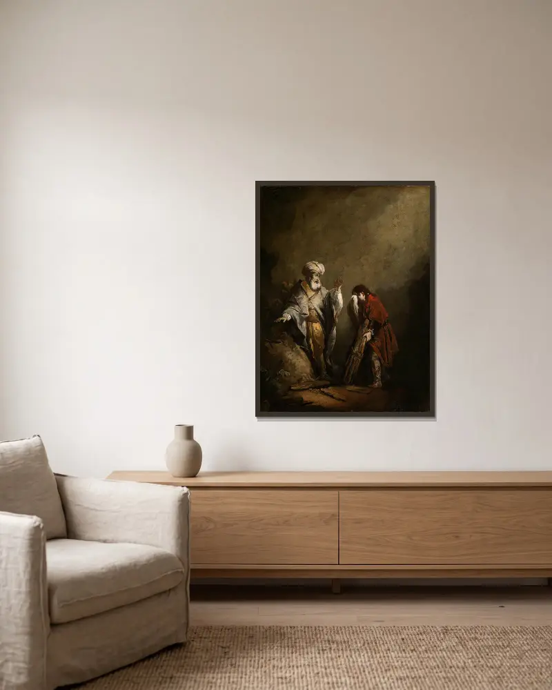 Das Opfer Abrahams von Christian Wilhelm Ernst Dietrich gerahmt an einer Wand