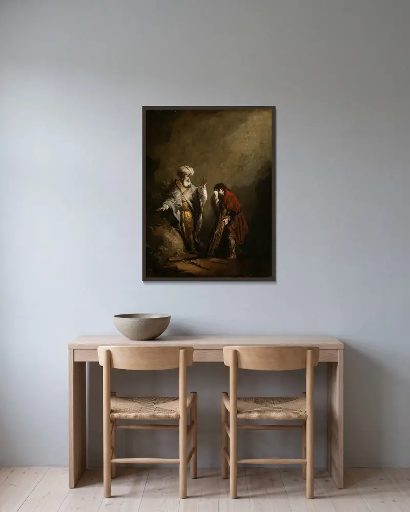 Das Opfer Abrahams von Christian Wilhelm Ernst Dietrich gerahmt an einer Wand