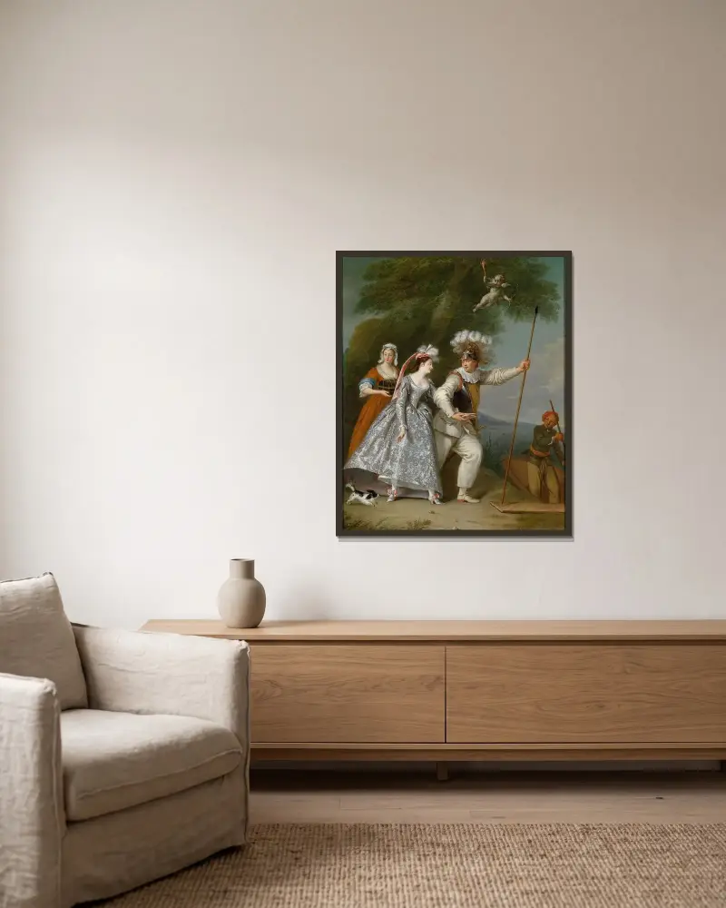 En elegant herre som Pierrot av Christian Wilhelm Ernst Dietrich inramad på en vägg