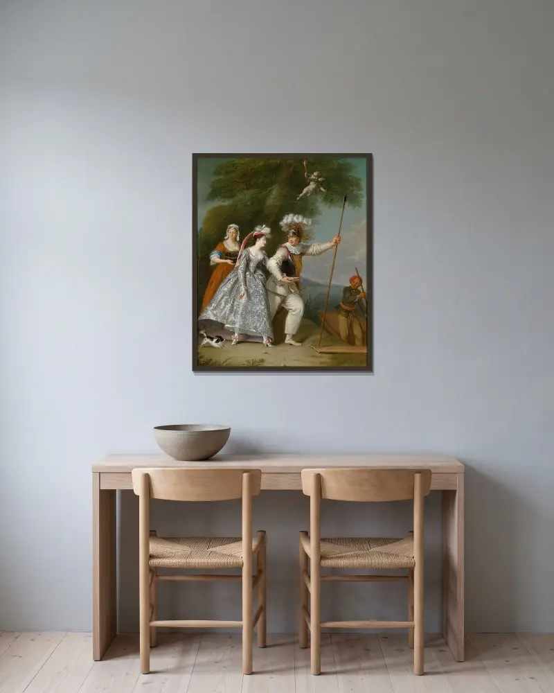 En elegant herre som Pierrot av Christian Wilhelm Ernst Dietrich inramad på en vägg