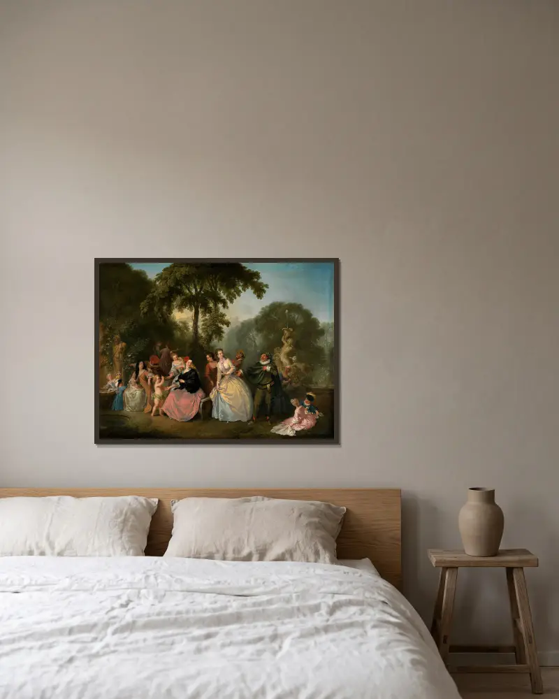 Gesellschaft im Park von Christian Wilhelm Ernst Dietrich gerahmt an einer Wand