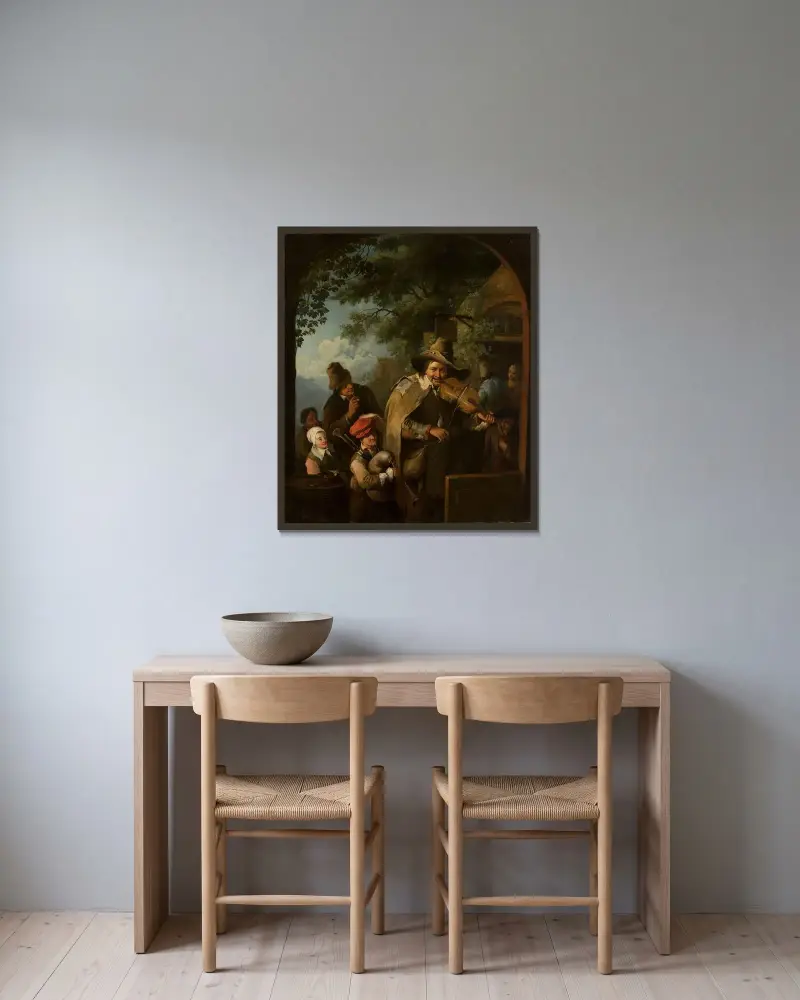 Musikanter av Christian Wilhelm Ernst Dietrich inramad på en vägg