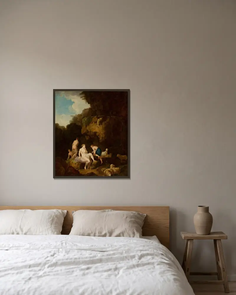 Nymfer i en grotta av Christian Wilhelm Ernst Dietrich inramad på en vägg