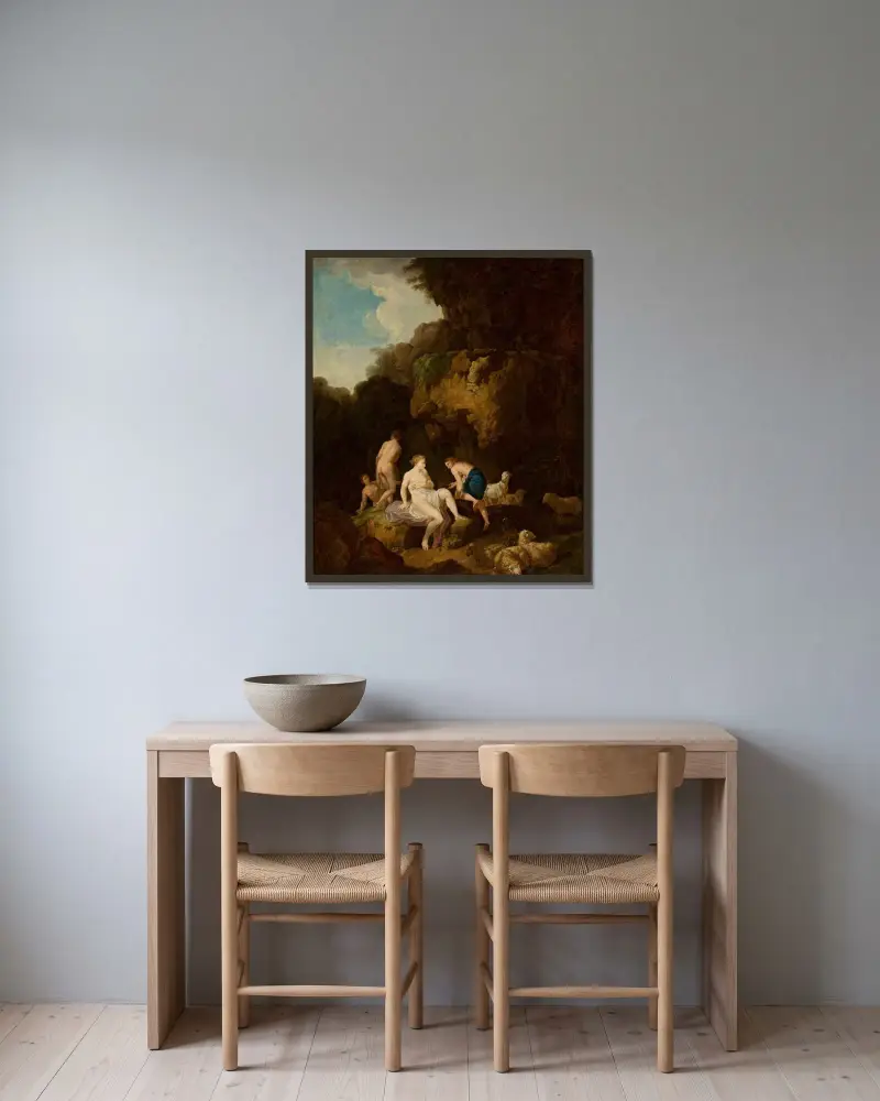Nymfer i en grotta av Christian Wilhelm Ernst Dietrich inramad på en vägg