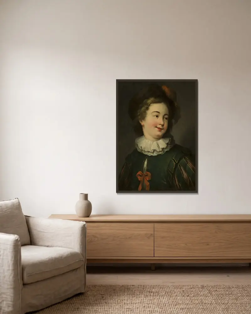 Porträtt av en pojke av Christian Wilhelm Ernst Dietrich inramad på en vägg