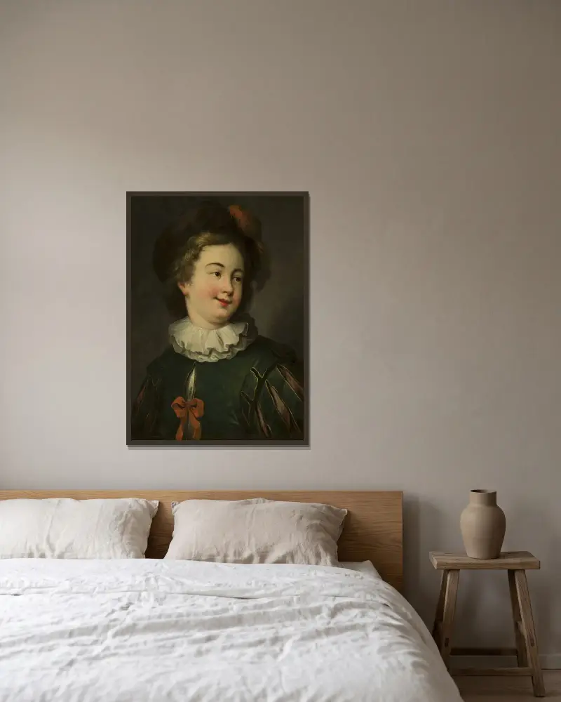 Porträtt av en pojke av Christian Wilhelm Ernst Dietrich inramad på en vägg
