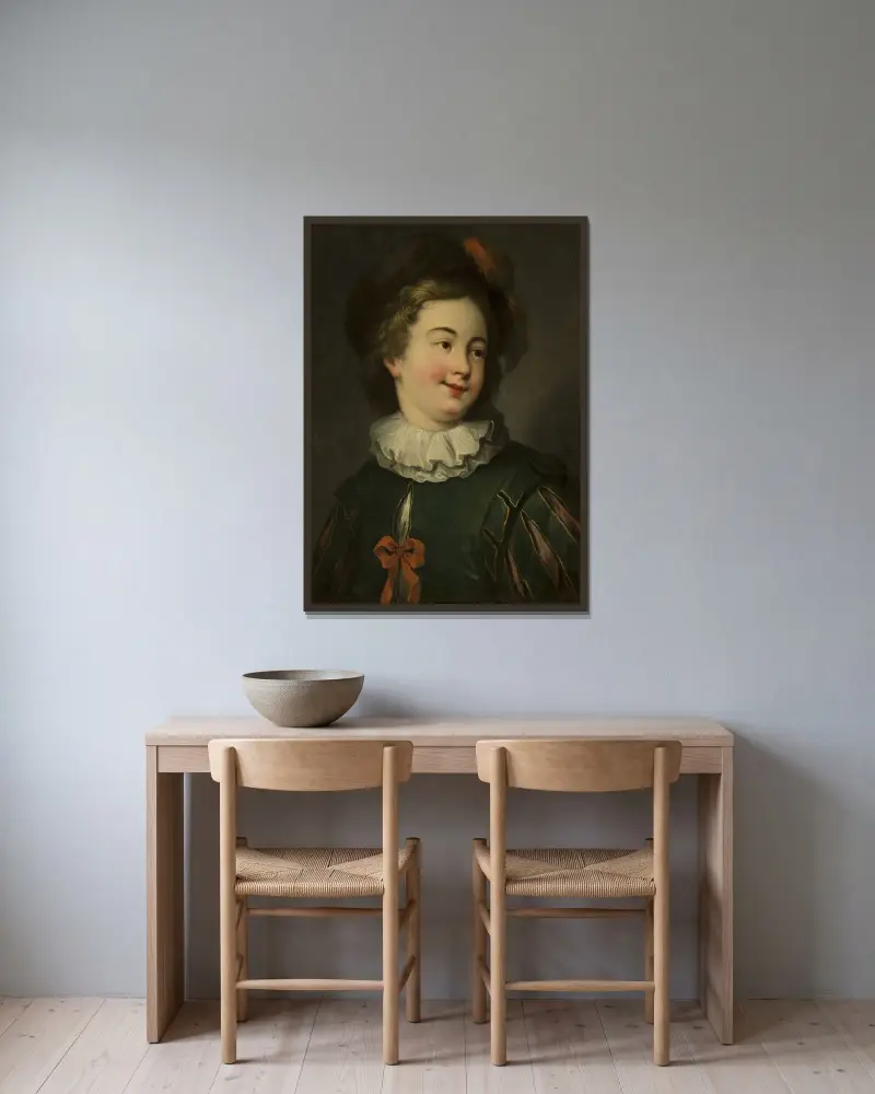 Porträtt av en pojke av Christian Wilhelm Ernst Dietrich inramad på en vägg