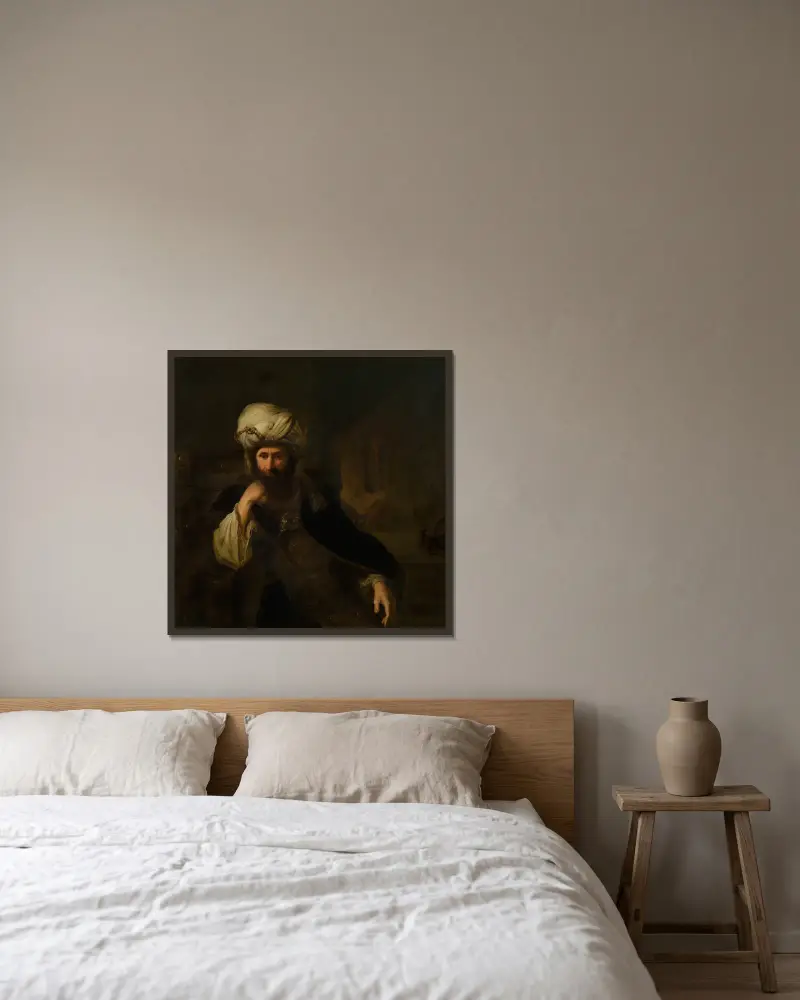 Portrait of a Man in Eastern Attire av Christian Wilhelm Ernst Dietrich inramad på en vägg