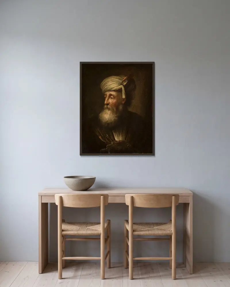 Porträtt av en gammal man av Christian Wilhelm Ernst Dietrich inramad på en vägg