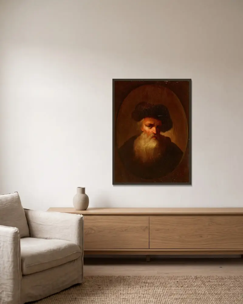 Porträtt av en gammal man av Christian Wilhelm Ernst Dietrich inramad på en vägg