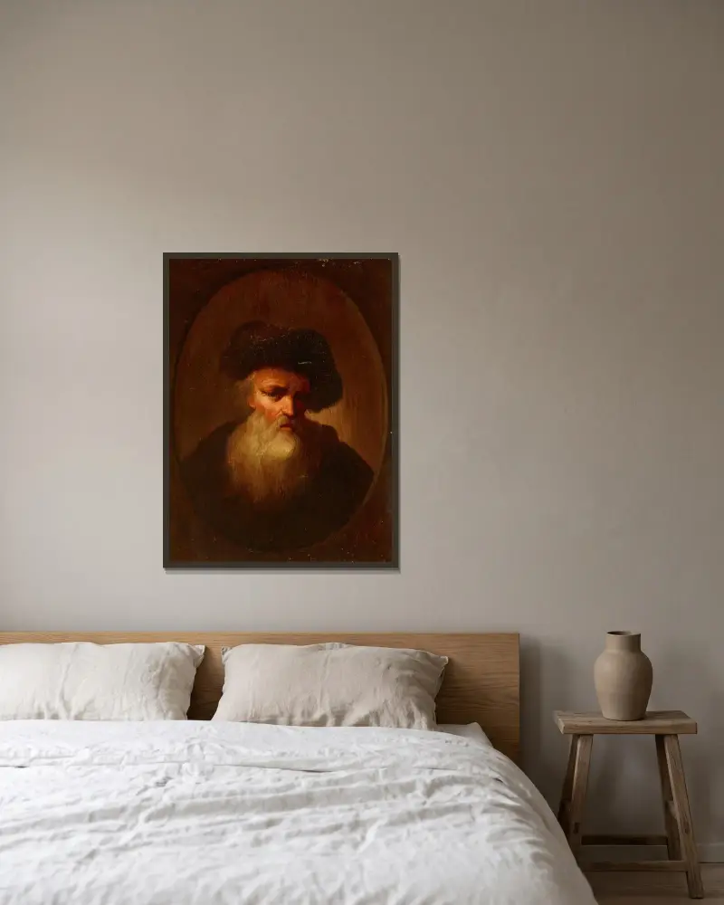 Porträtt av en gammal man av Christian Wilhelm Ernst Dietrich inramad på en vägg
