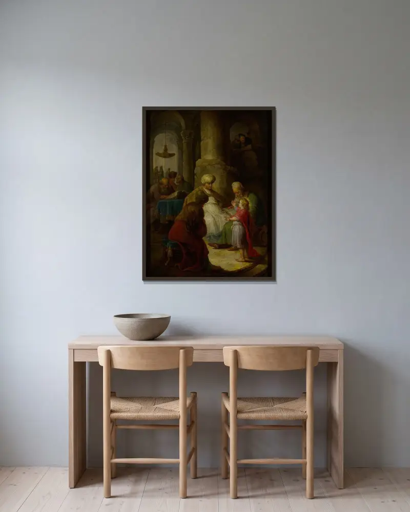 Der junge Christus unter den Lehrern im Tempel von Christian Wilhelm Ernst Dietrich gerahmt an einer Wand