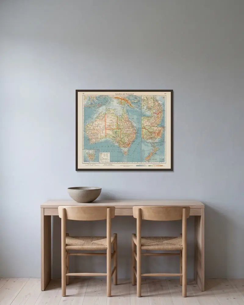Australien och Nya Zeeland av Ernst Friedrich inramad på en vägg