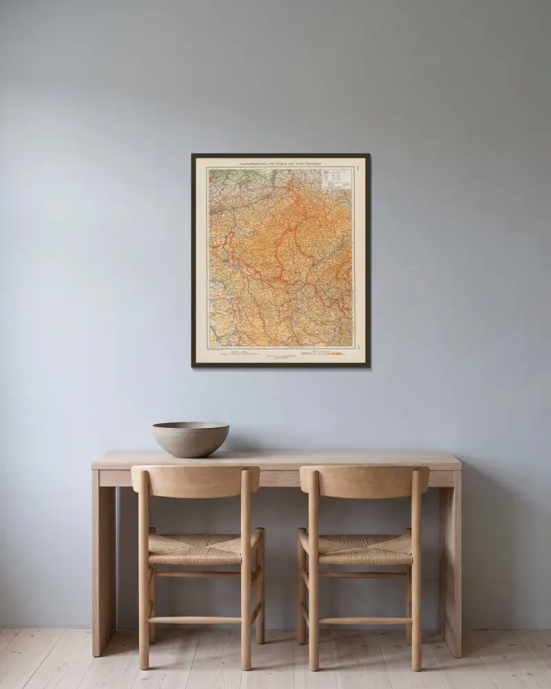 Nordostfrankreich, östliches Belgien und westliches Rheinland von Ernst Friedrich gerahmt an einer Wand
