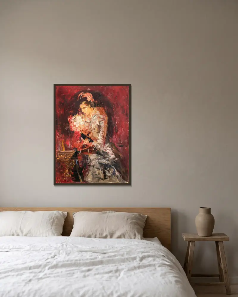 Dame mit Blumenstrauß, Skizze von Ernst Josephson gerahmt an einer Wand