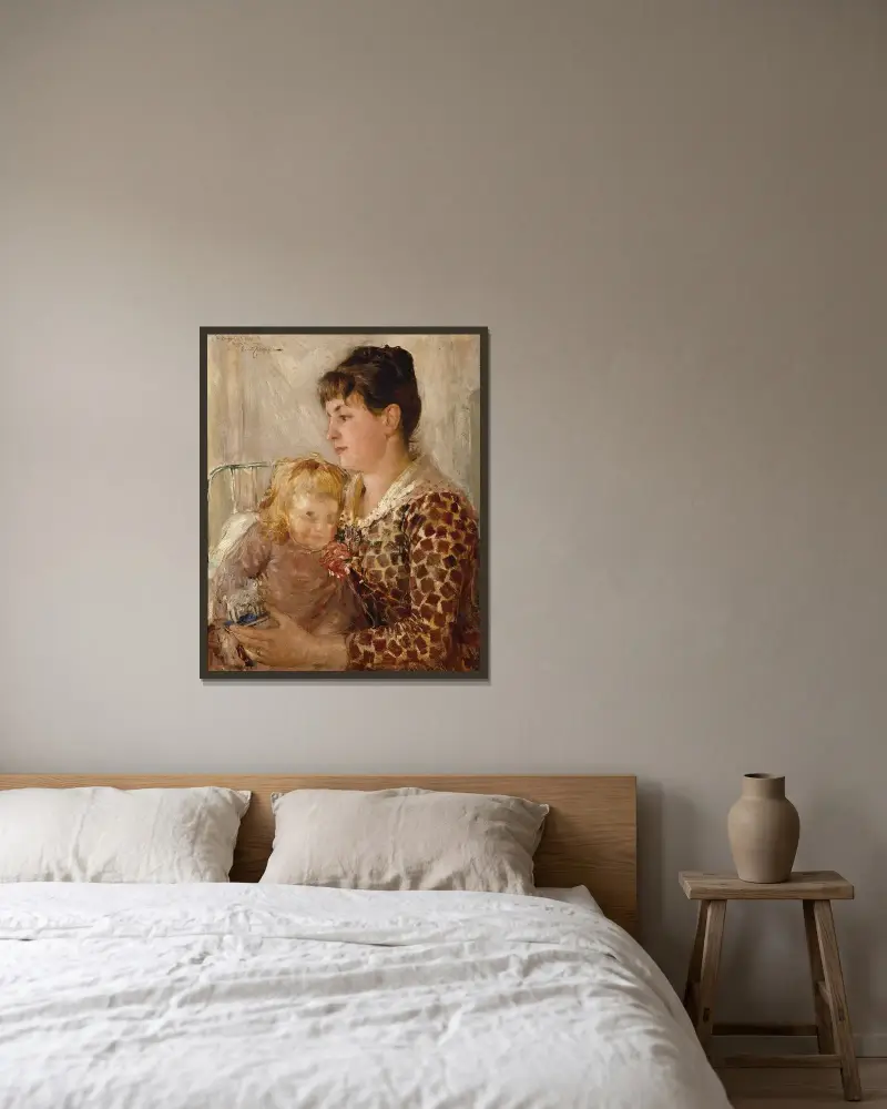 Mor och barn. Konstnärens hustru och dotter till Allan Österlind av Ernst Josephson inramad på en vägg