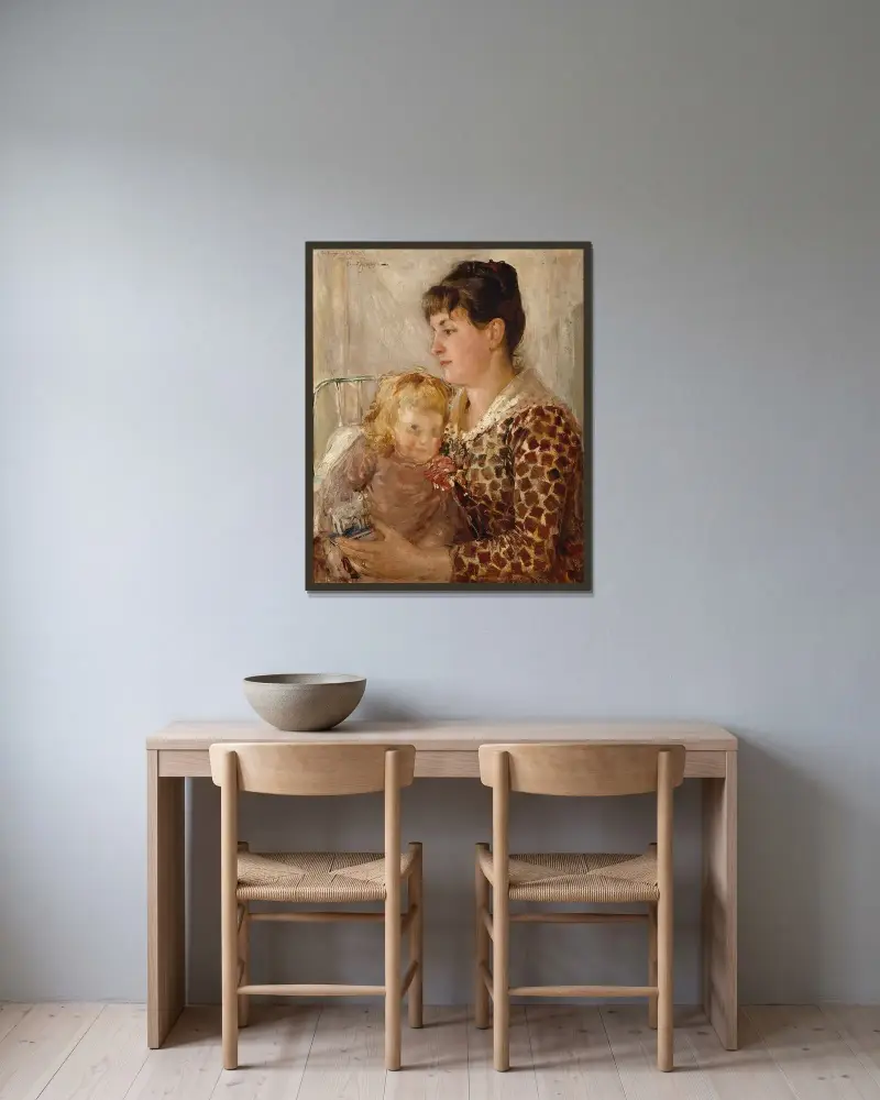 Mor och barn. Konstnärens hustru och dotter till Allan Österlind av Ernst Josephson inramad på en vägg