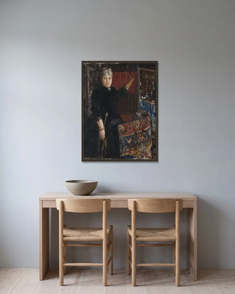 Mrs Caroline Schloss av Ernst Josephson inramad på en vägg