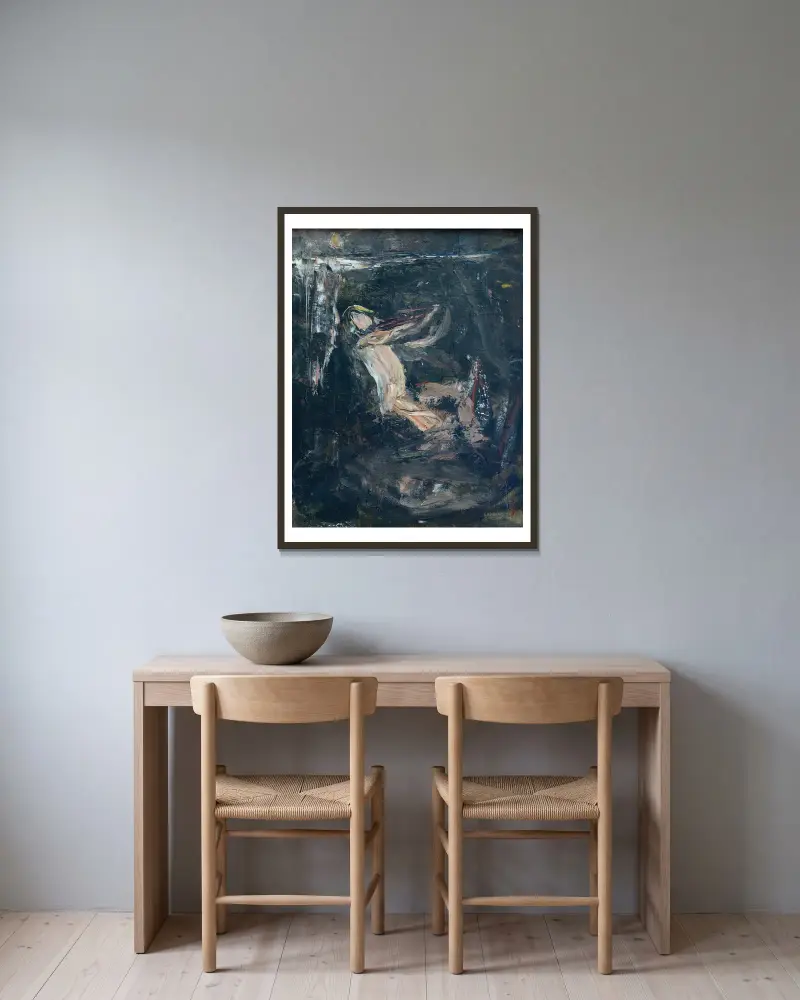 Skiss för Strömkarlen, 1881 av Ernst Josephson inramad på en vägg