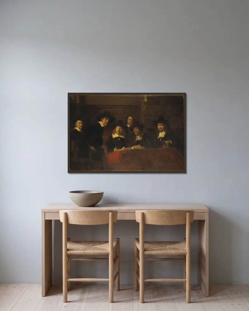 Staalmeesters. After Rembrandt av Ernst Josephson inramad på en vägg