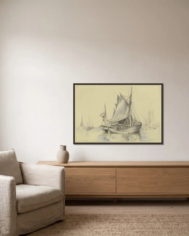 Fischerboote bei Ostende von Friedrich Ernst Morgenstern gerahmt an einer Wand