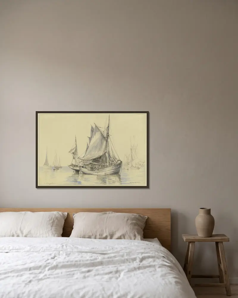 Fischerboote bei Ostende von Friedrich Ernst Morgenstern gerahmt an einer Wand