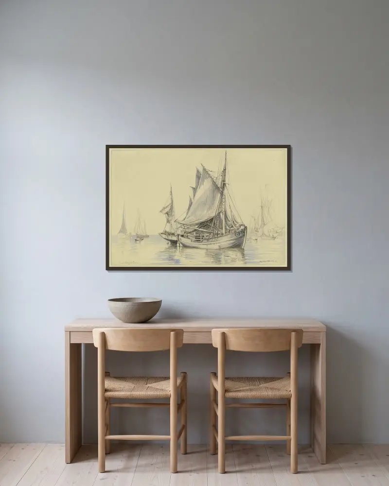Fischerboote bei Ostende von Friedrich Ernst Morgenstern gerahmt an einer Wand