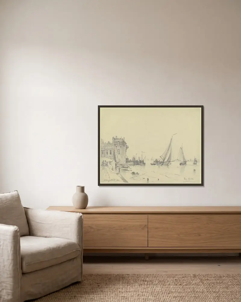 Hafen in Veere auf Walcheren av Friedrich Ernst Morgenstern inramad på en vägg