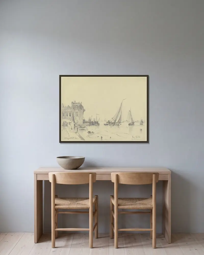 Hafen in Veere auf Walcheren av Friedrich Ernst Morgenstern inramad på en vägg