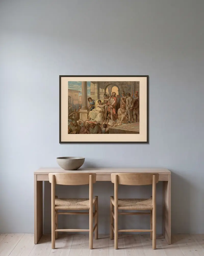 Jesus vor Pilatus von Ernst Pessler gerahmt an einer Wand