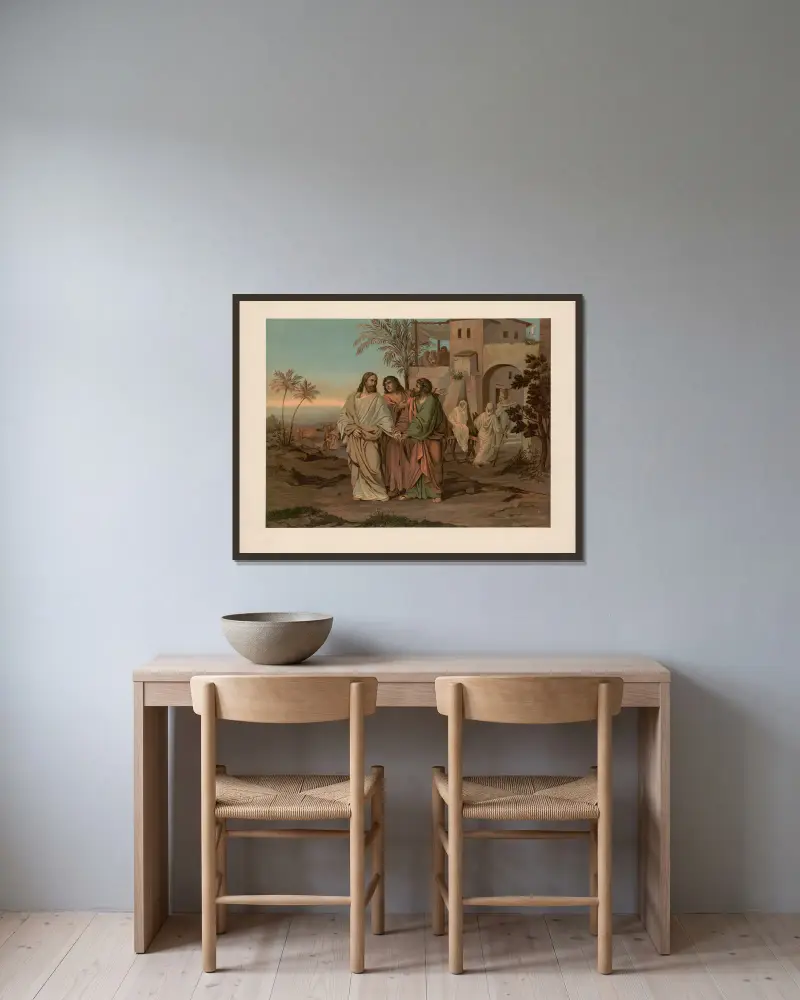 The journey to Emmaus av Ernst Pessler inramad på en vägg