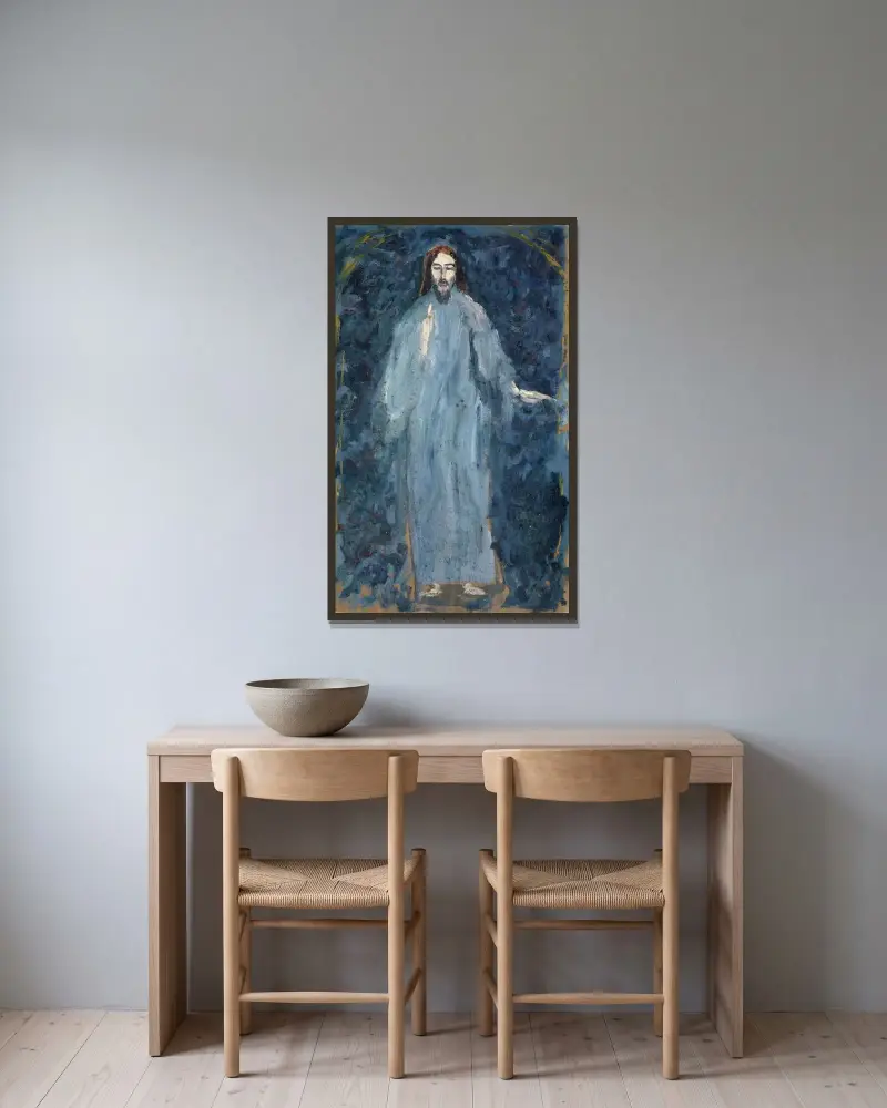 Blessing Christ, Ernst Schiess w ramie na ścianie