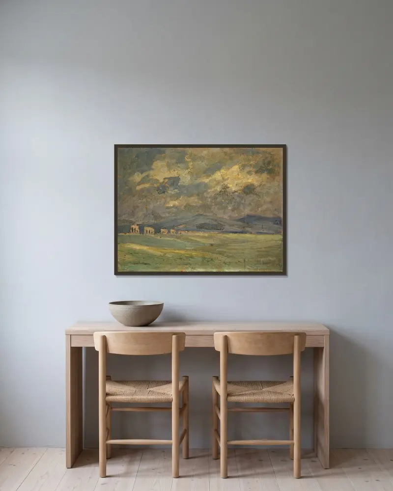 Campagna mit fernem Aquädukt von Ernst Schiess gerahmt an einer Wand