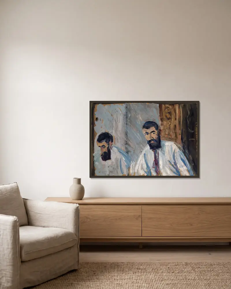 Double Portrait of a Bearded Man in a White Shirt av Ernst Schiess inramad på en vägg