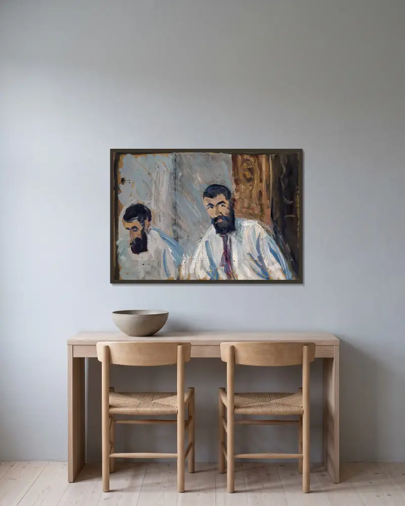 Double Portrait of a Bearded Man in a White Shirt av Ernst Schiess inramad på en vägg