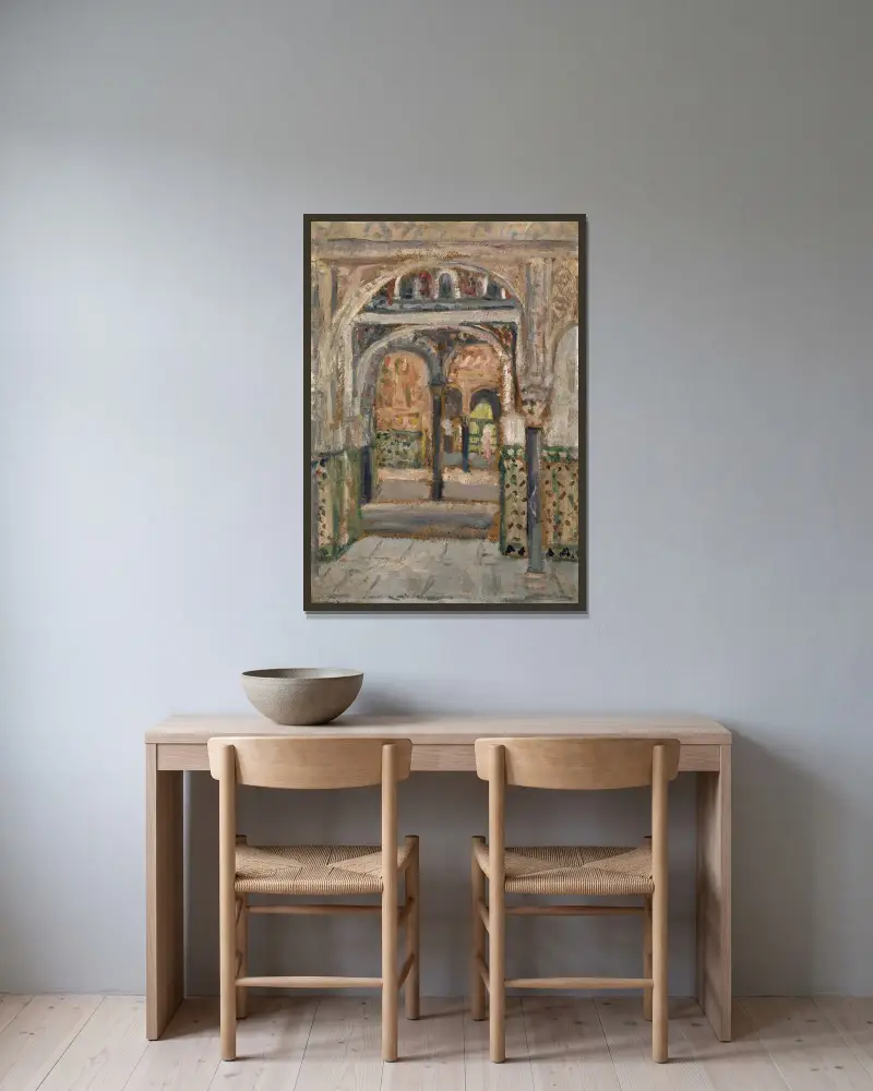 Orientalisk hall av Ernst Schiess inramad på en vägg