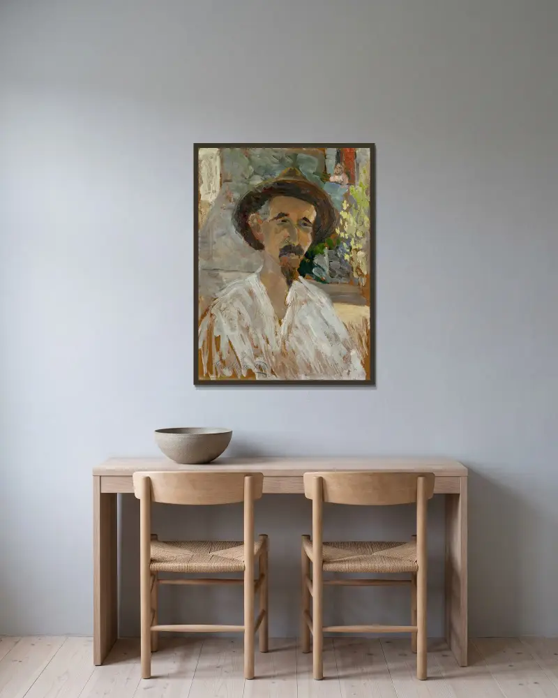Självporträtt III av Ernst Schiess inramad på en vägg