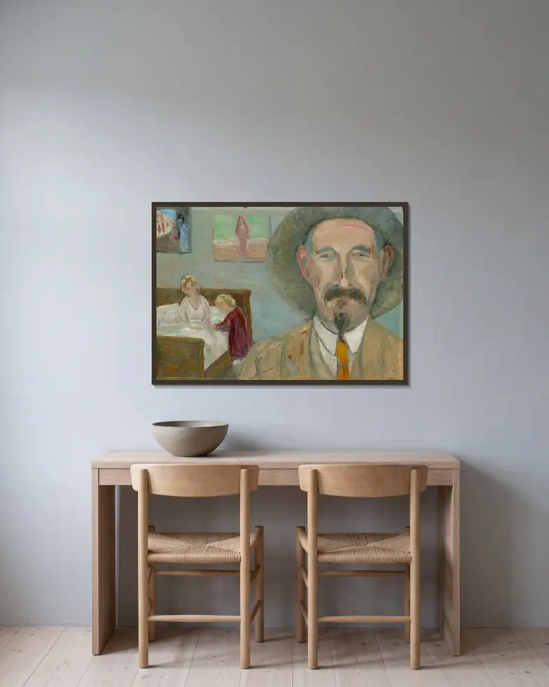 Självporträtt III av Ernst Schiess inramad på en vägg