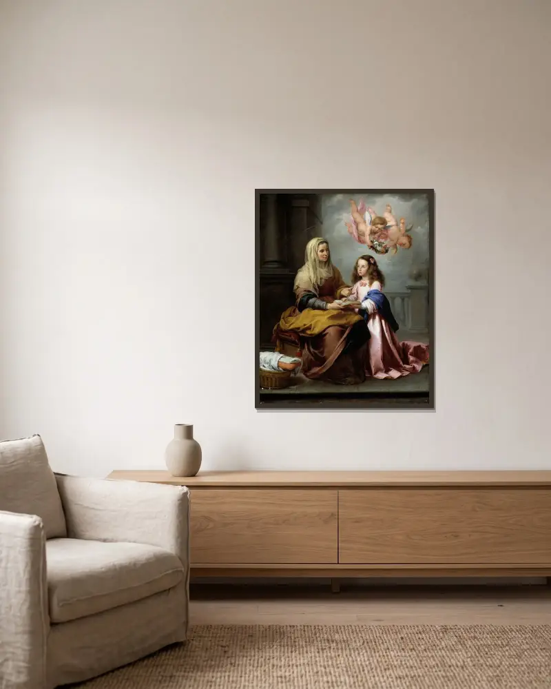 Education Of The Virgin av Bartolomé Estebán Murillo inramad på en vägg