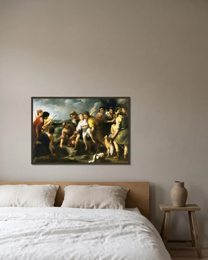 Josef och hans bröder av Bartolomé Estebán Murillo inramad på en vägg