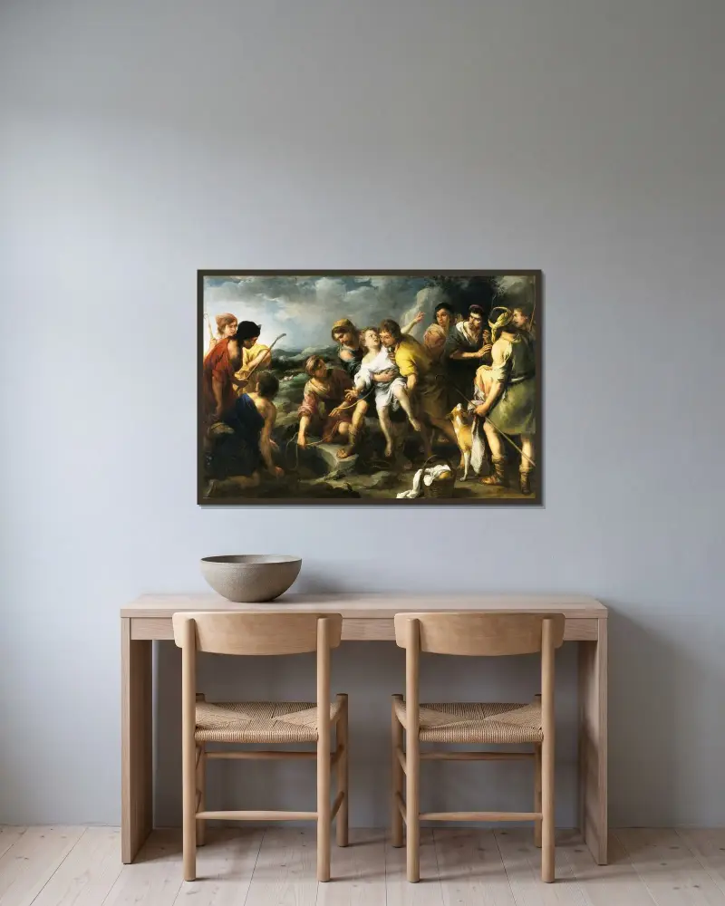 Josef och hans bröder av Bartolomé Estebán Murillo inramad på en vägg