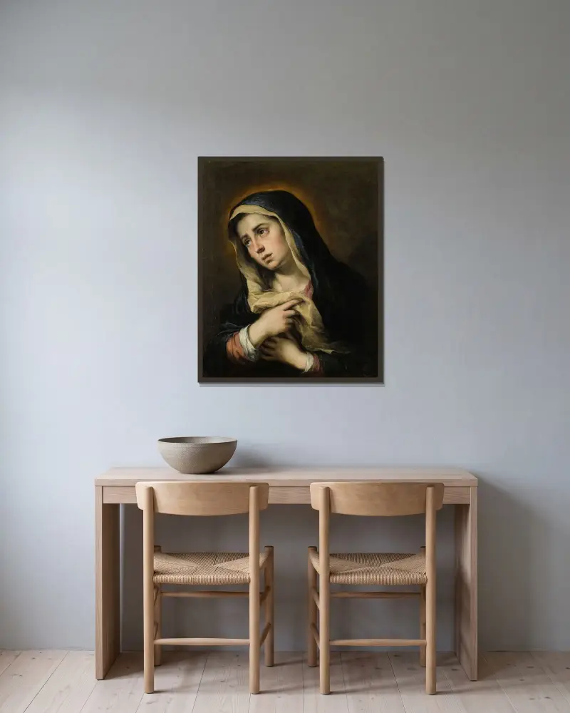 Mater Dolorosa av Bartolomé Estebán Murillo inramad på en vägg