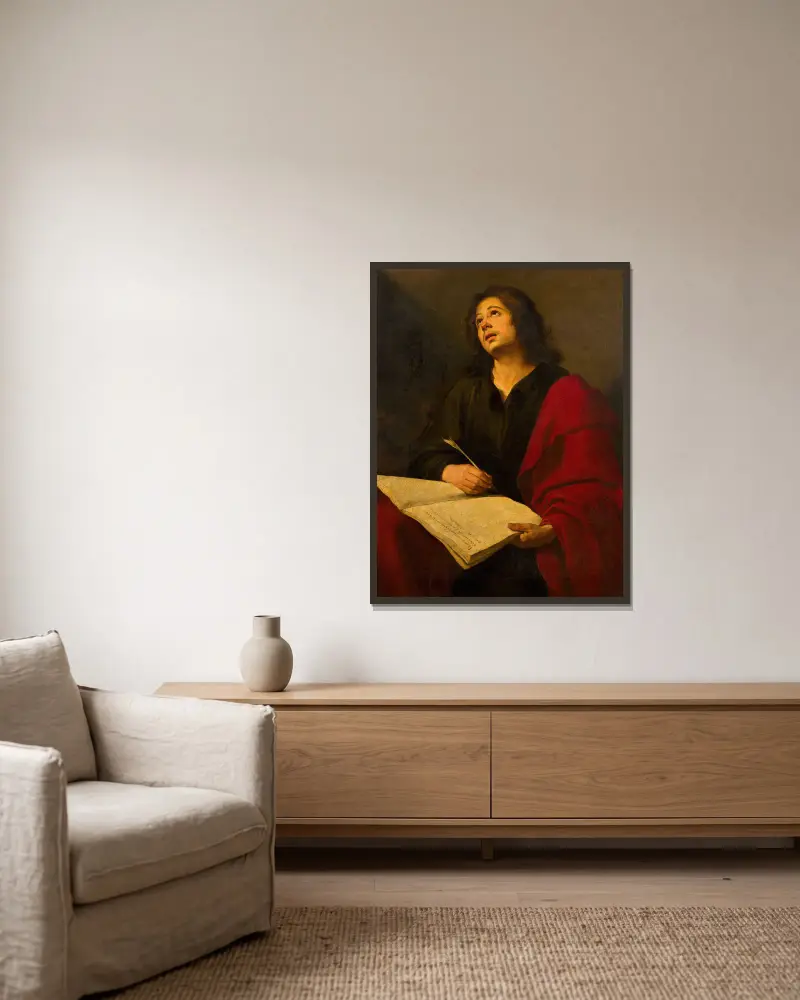 Johannes der Evangelist von Bartolomé Estebán Murillo gerahmt an einer Wand