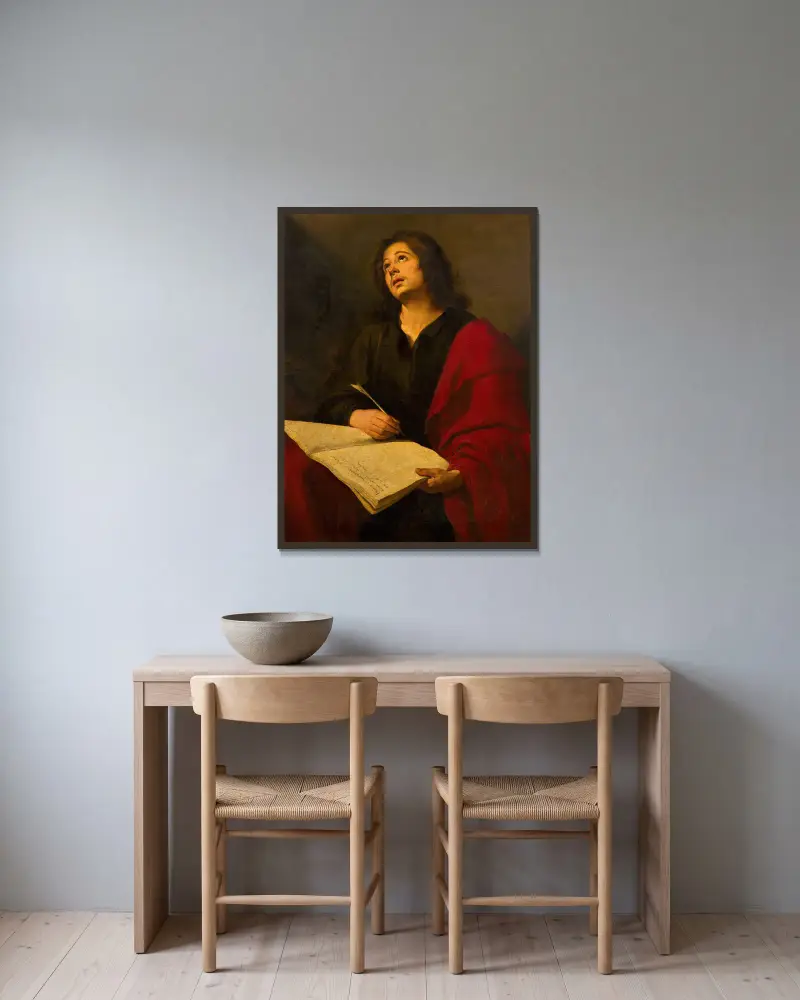 Johannes der Evangelist von Bartolomé Estebán Murillo gerahmt an einer Wand