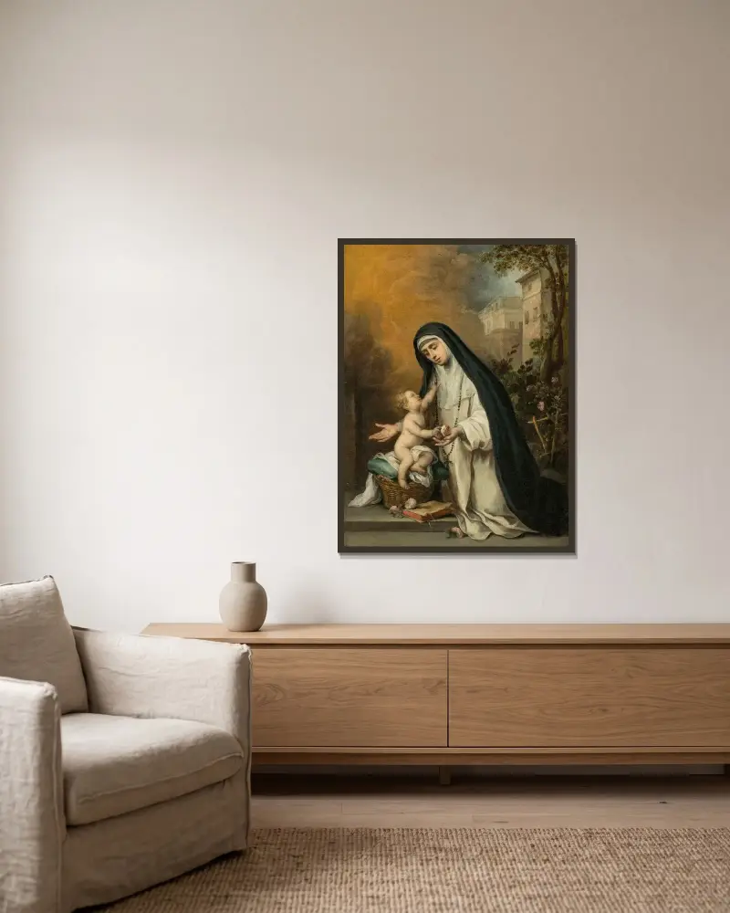 Santa Rosa of Lima av Bartolomé Estebán Murillo inramad på en vägg